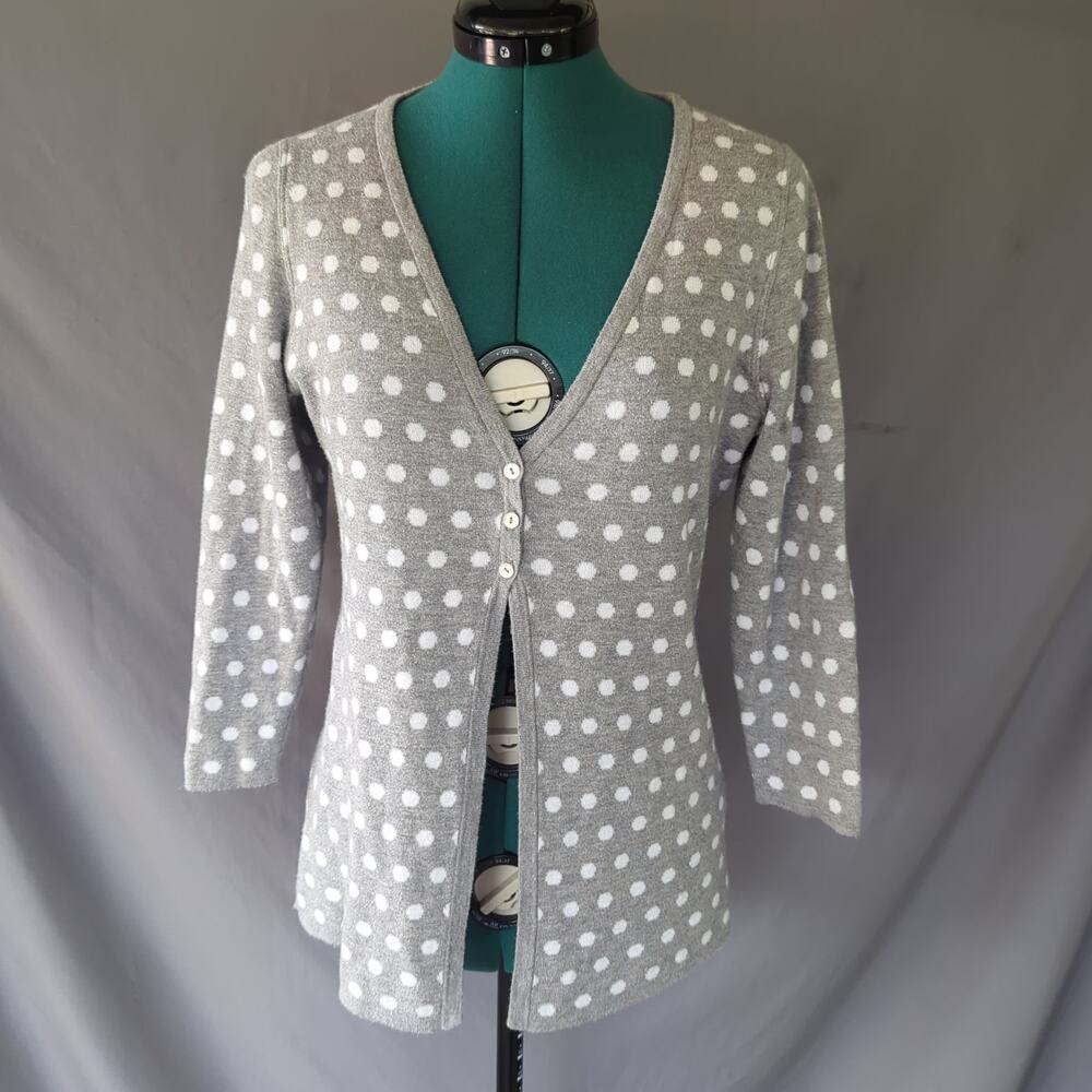 Séraphine Maternity Gray White Polka Dot Knit Cardigan Sweater US 8 Medium
